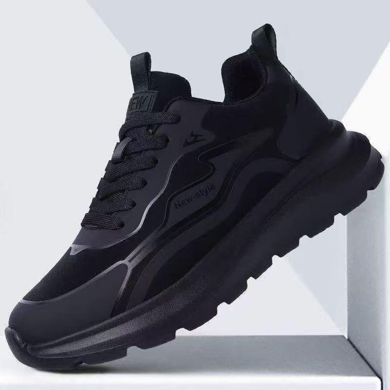 Spring New Men's Shoes, Casual Shoes, Trendy and Versatile Student Running Shoes, Black Leather Outdoor Men's Sports Shoes