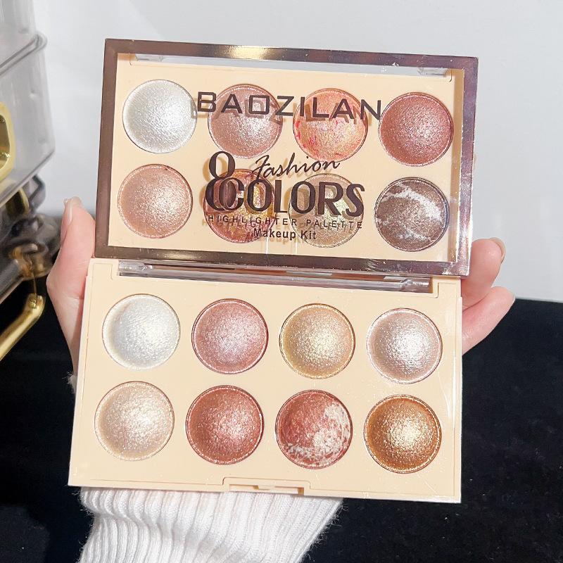 Baozhilan Eight-Color Eyeshadow Matte and Pearlescent Contouring and Highlighting All-In-One Palette, Brightening with Fine Shimmer, Long-Lasting Color, Earth Tones