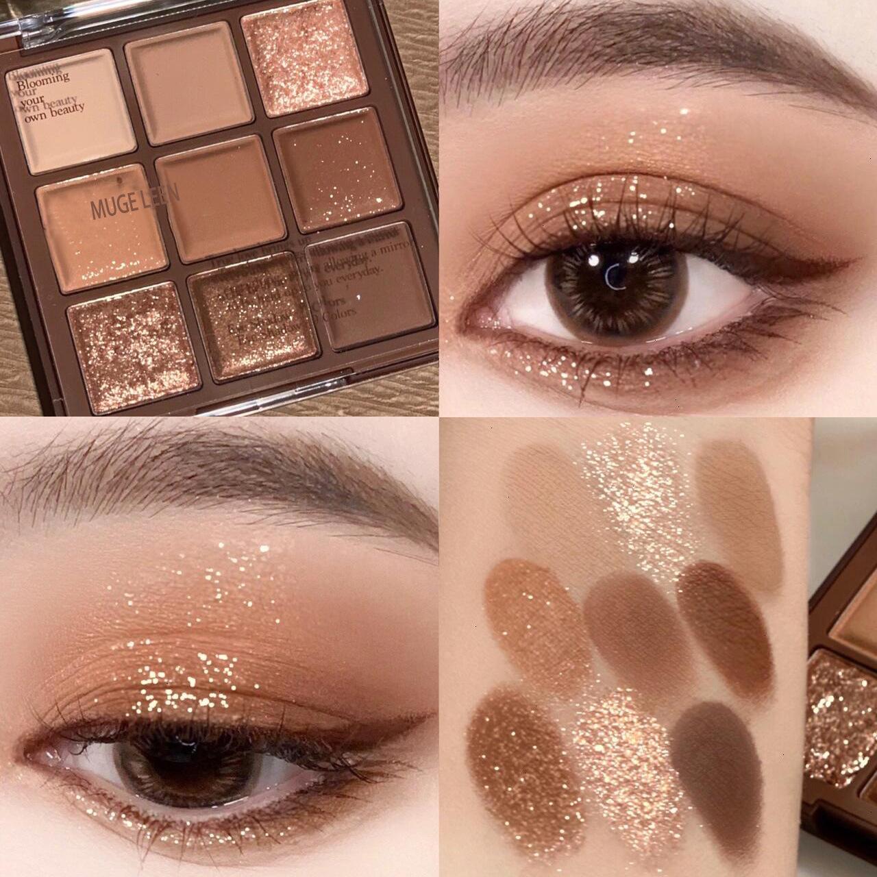 Chocolate Jiugongge Eyeshadow Plate Glitter Pearlescent Matte Earth Color Pure Nude Makeup Fair Price Student Nine Color Eyeshadow