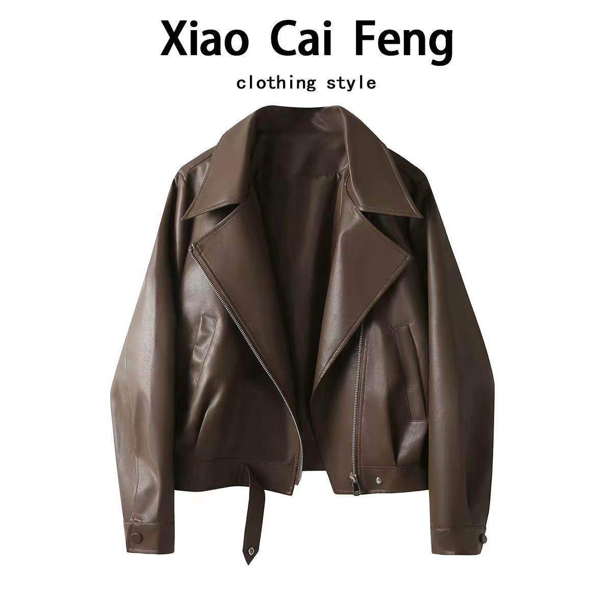 Melard Brown Leather Jacket for Women, Short Style, 2025 Spring and Autumn New Model, Suit Collar Biker Jacket, Trendy