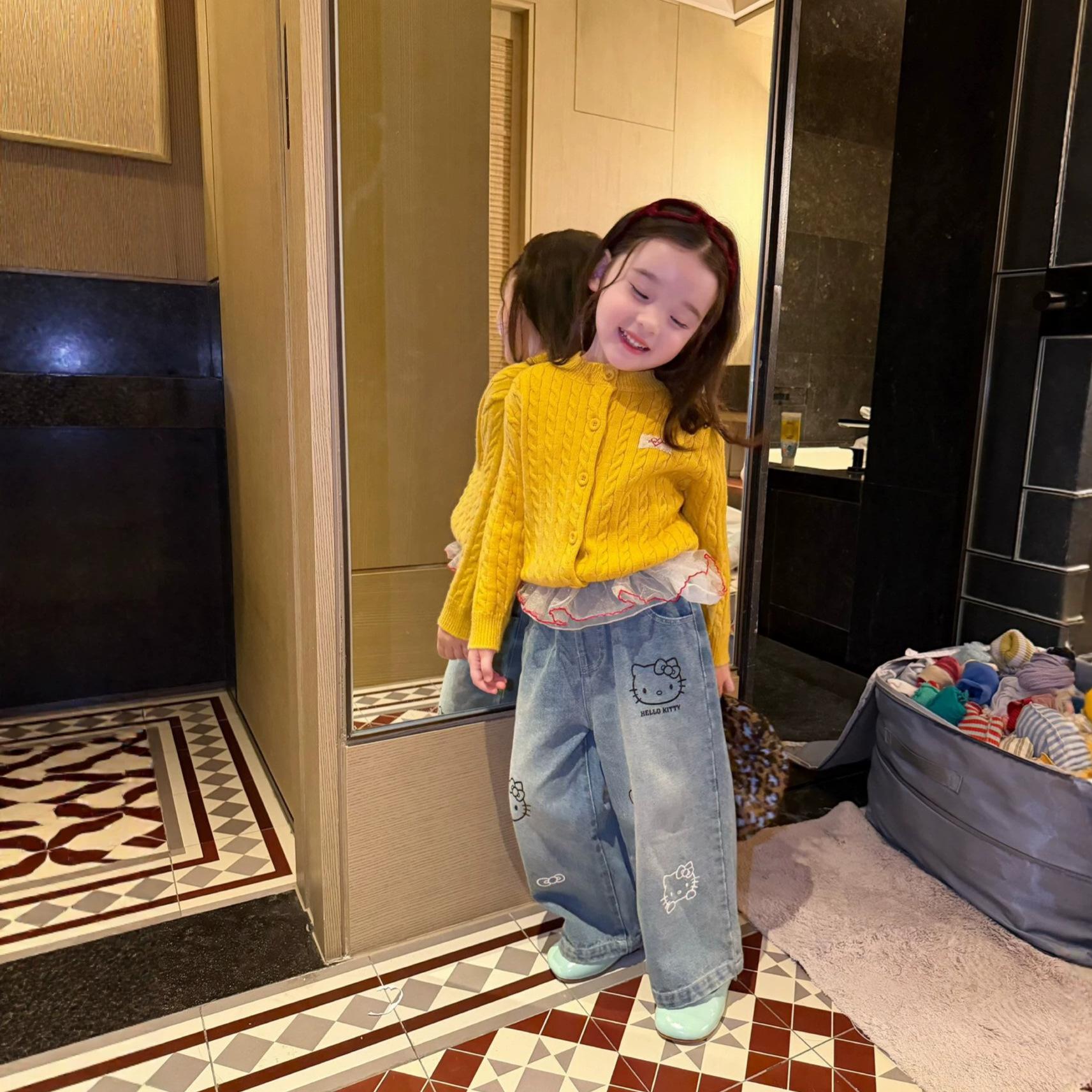 Girls' Cable Knit Cardigan, Baby Girl's Long Sleeve Button Sweater Coat, Cute Cartoon Denim Trousers, Stylish