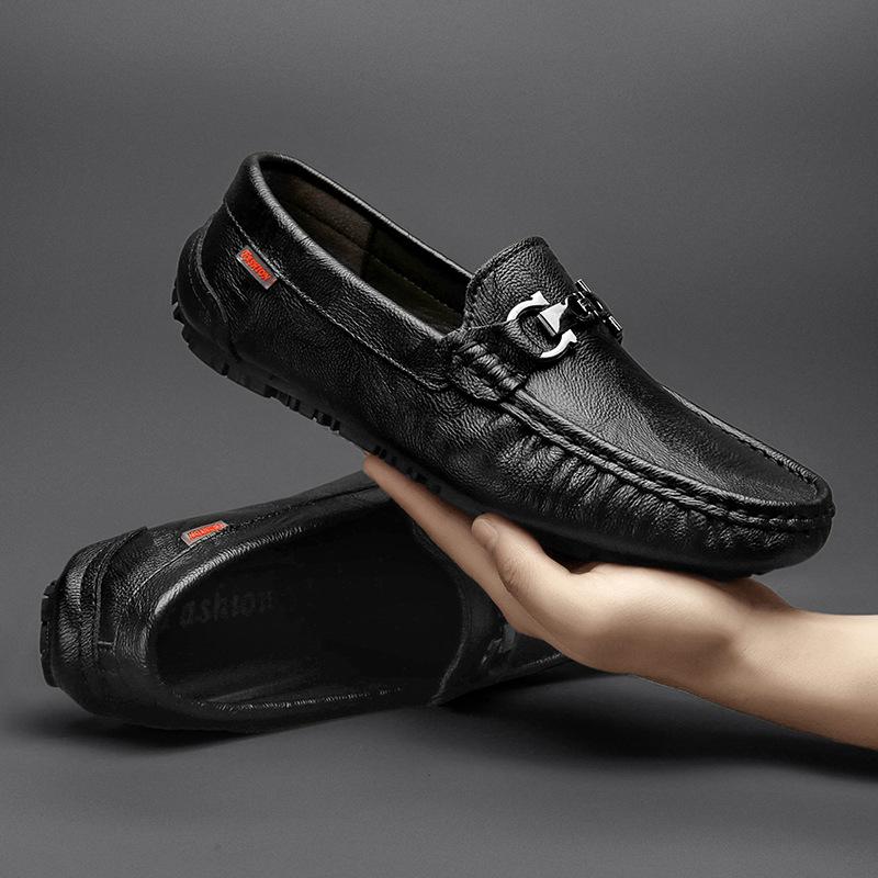 Live Broadcast Cross-Border Large Size 45 46 47 Popular Beanie Shoes Men's Genuine Leather Shoes Men's Slip-On Casual Shoes Men's Loafers