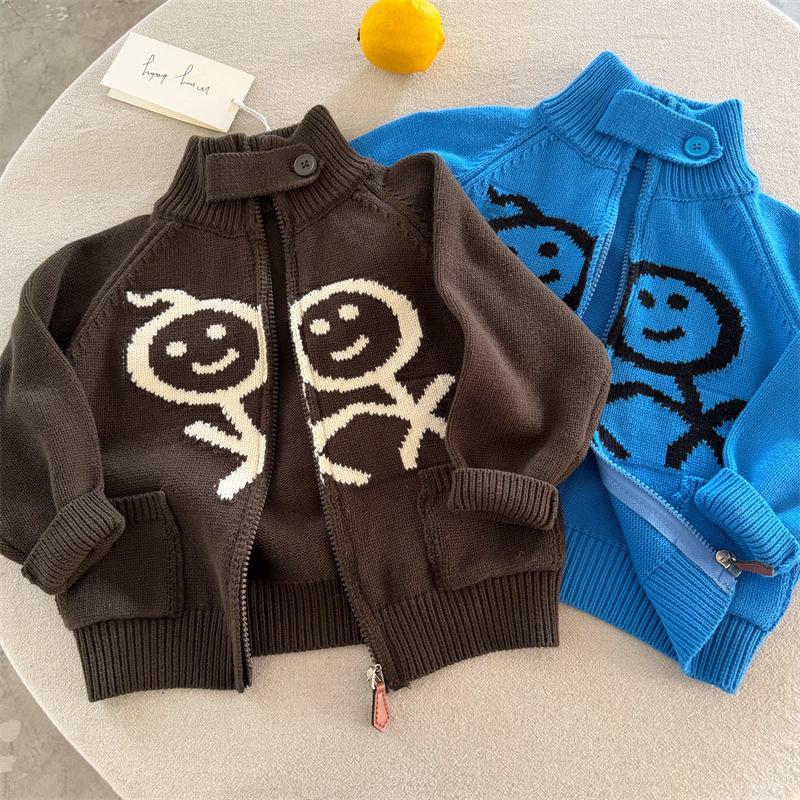 Children's Sweater 2026 New Autumn Collection for Boys and Girls, Matchstick Man High-Neck Sweater, Baby Zipper Cardigan, Trendy
