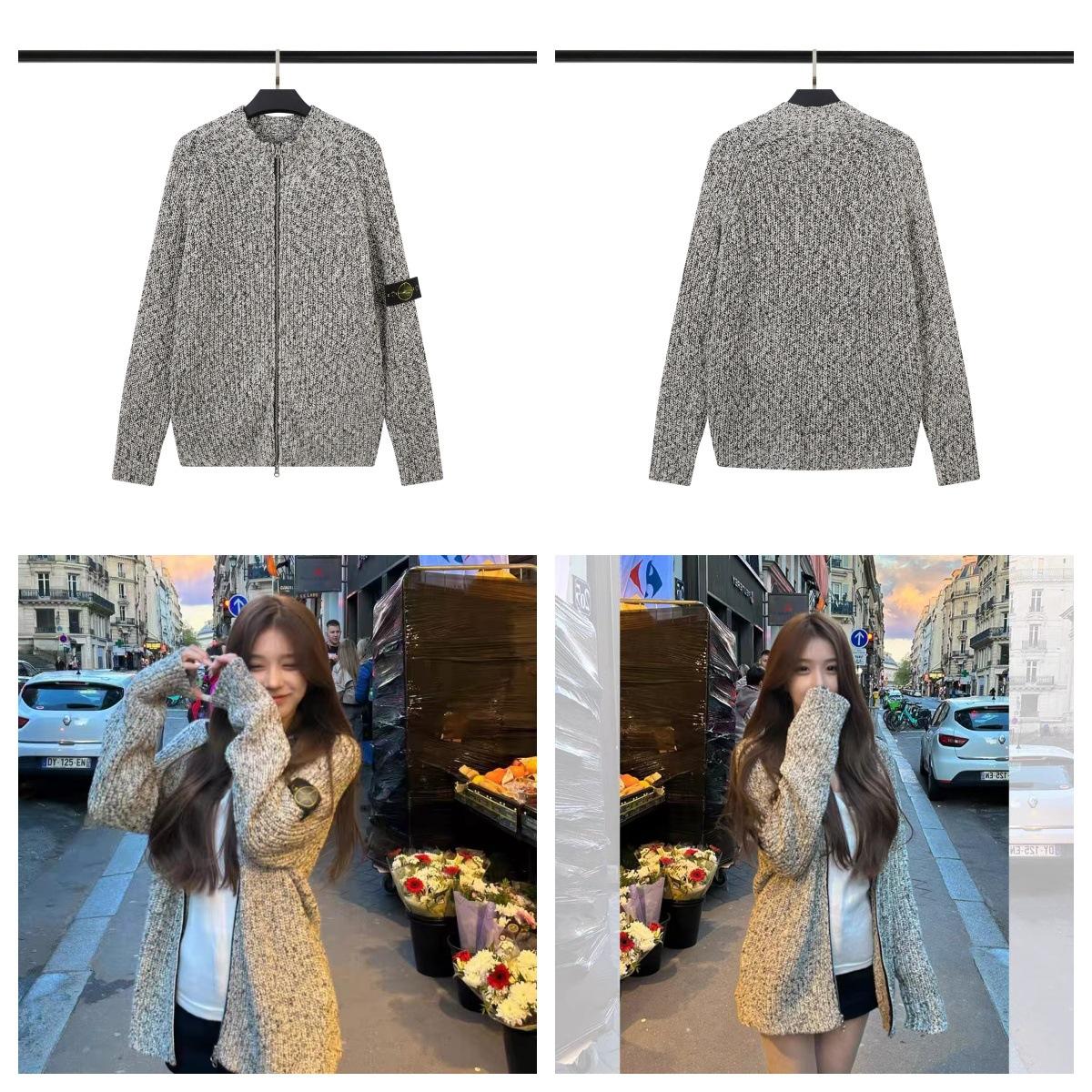 Stone European and American Functional Zipper Open Chest Stand Collar Knitted Autumn and Winter Versatile Casual Solid Color Sweater for Men and Women Ius