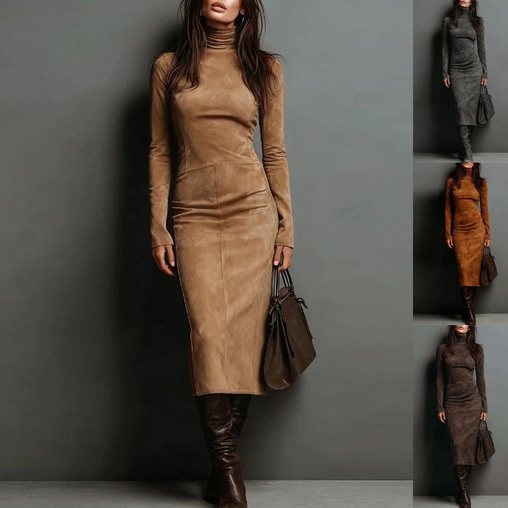 Cross-Border 2025 New Autumn and Winter Sexy Slim Long-Sleeved Bottoming Dress for Women Slimming Look with Coat and Elegant Hip-Hugging Skirt