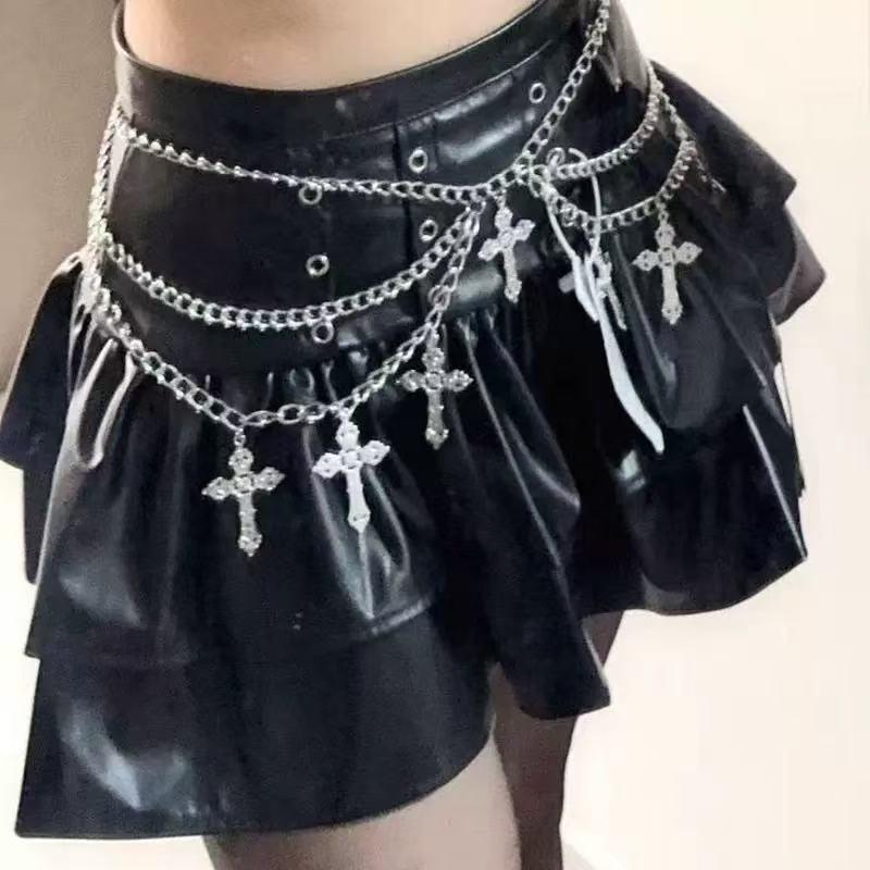 Cross waist chain ins cool multi-layer belt dark hot girl waist chain gothic pants chain accessories cos metal punk