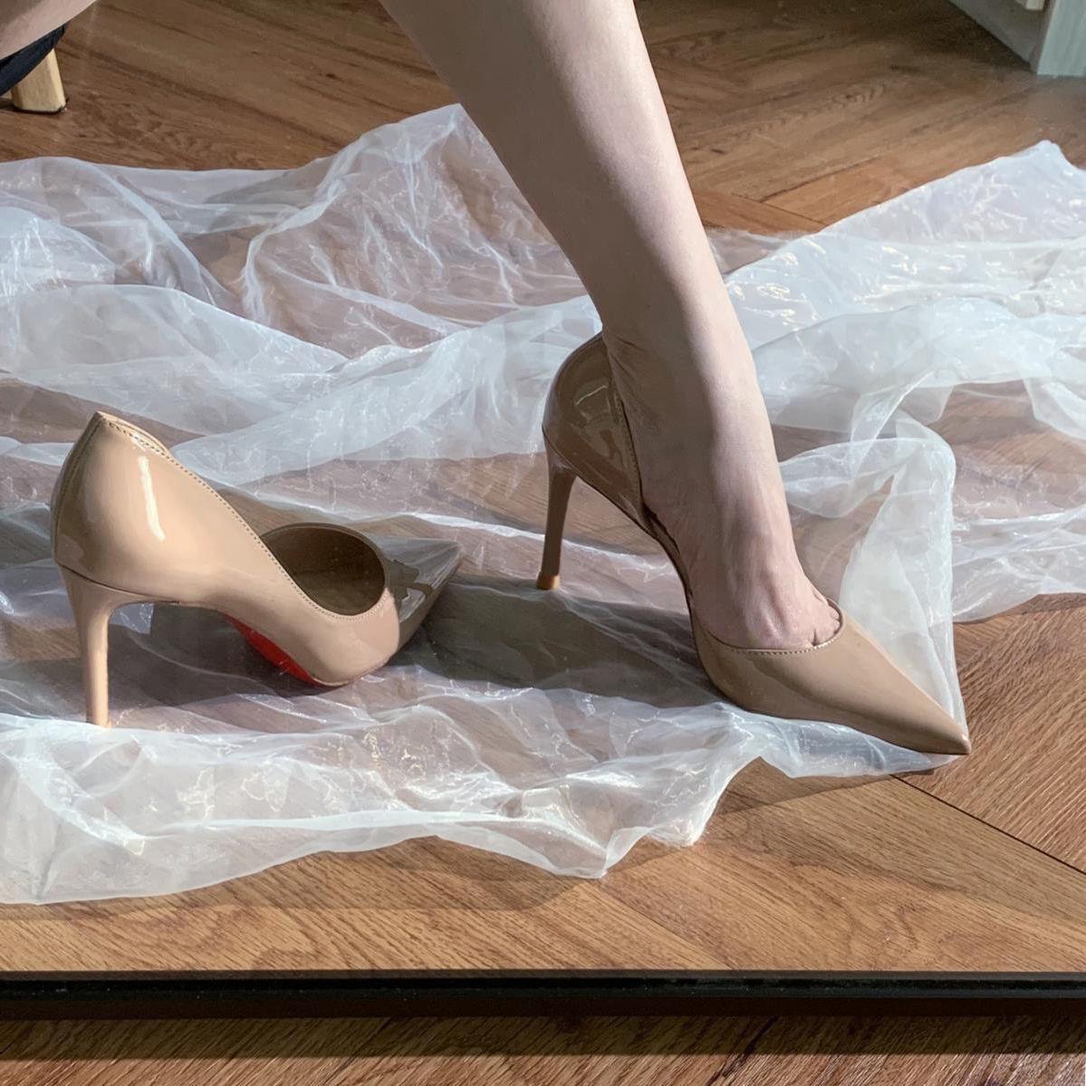 High Heels Bed Sex Shoes Women's Stiletto Heel 2023 New Autumn Black 10cm Sexy Pointed Single Shoes