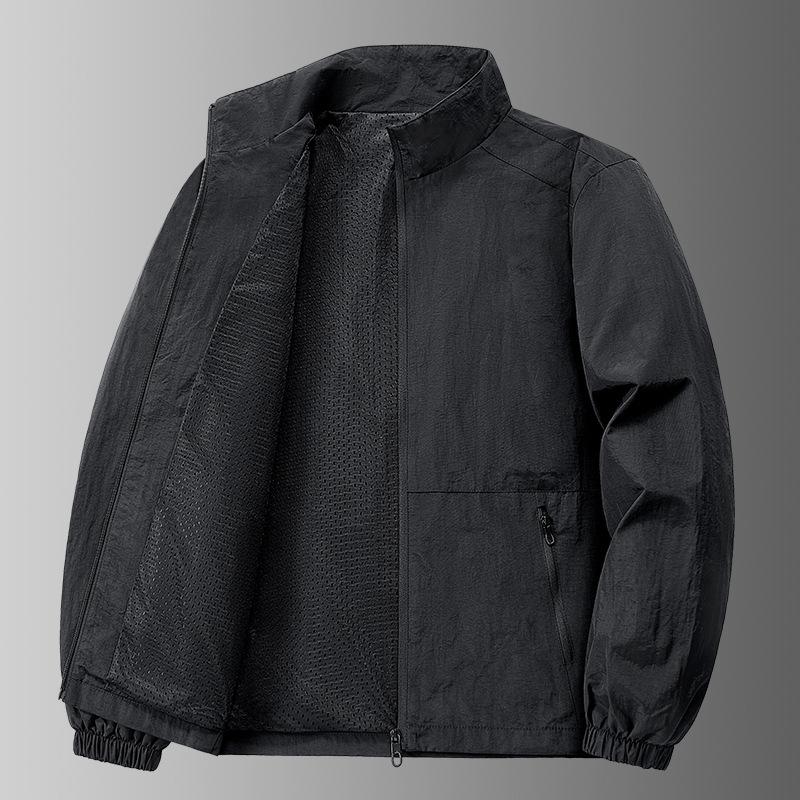 Outdoor stand-up collar jacket for men, new spring and autumn style, loose fit, Korean version, casual, simple, solid color, trendy sports coat