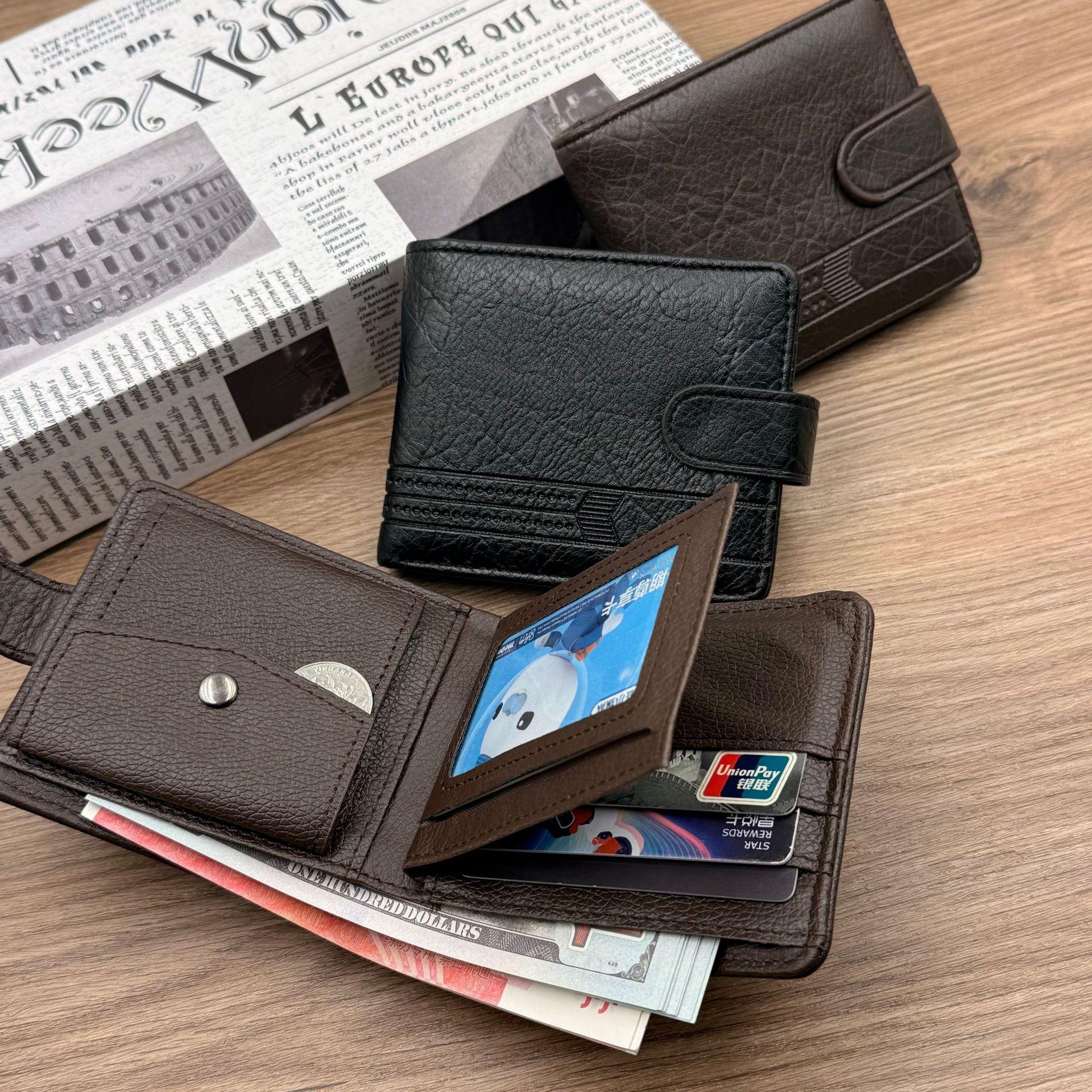 Cross-Border Men's Wallet with Large Capacity and Multiple Card Slots, Lychee Pattern Pu Buckle Men's Wallet, Popular Product in Southeast Asia, Manufacturer's Ready Stock