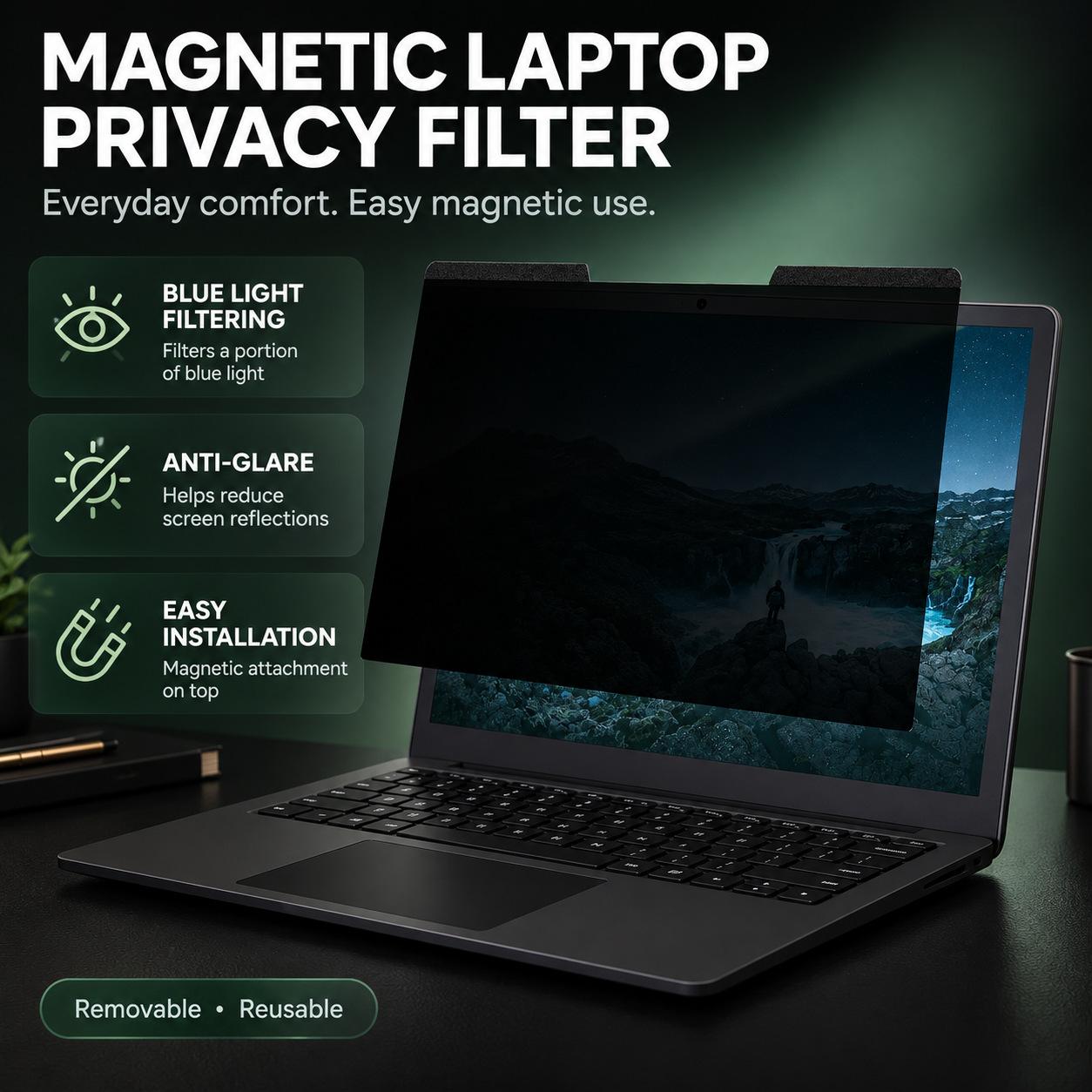 Magnetic Suction Model 180 ° Anti-Blue Light and Anti-Peep Film, Suitable for Lenovo, Asus, and Hp Laptop Models