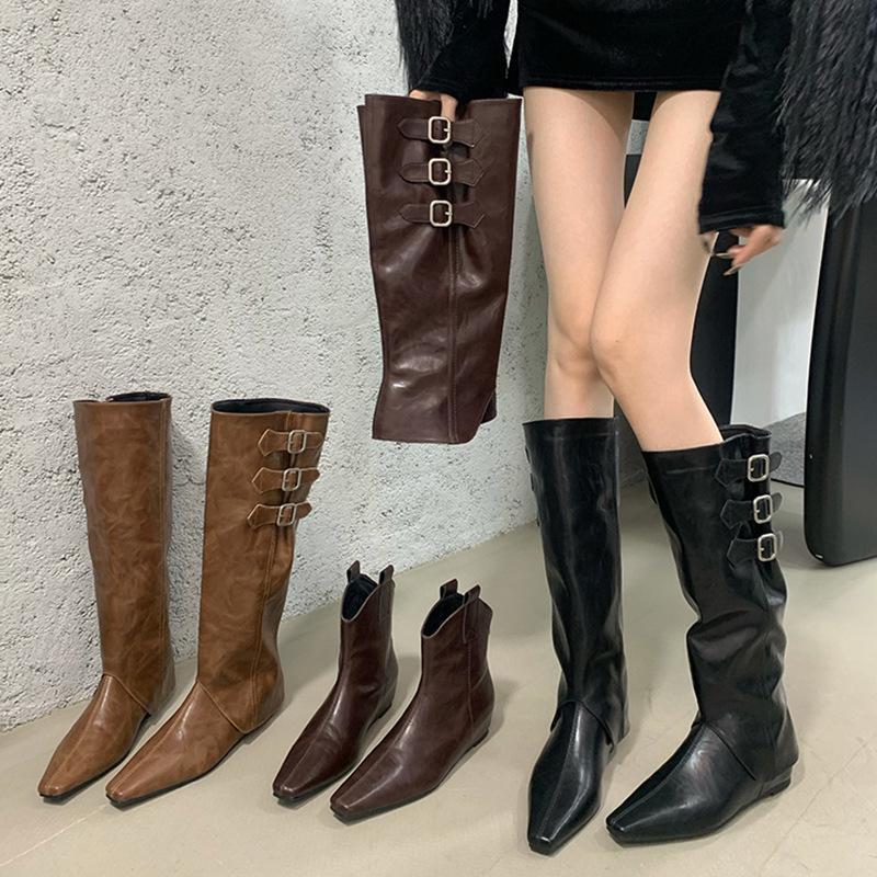 Inner Height Pointed Detachable Long Western Boots Women's Shoes 2024 New Spring and Autumn But Knee Long Boots Knight Boots