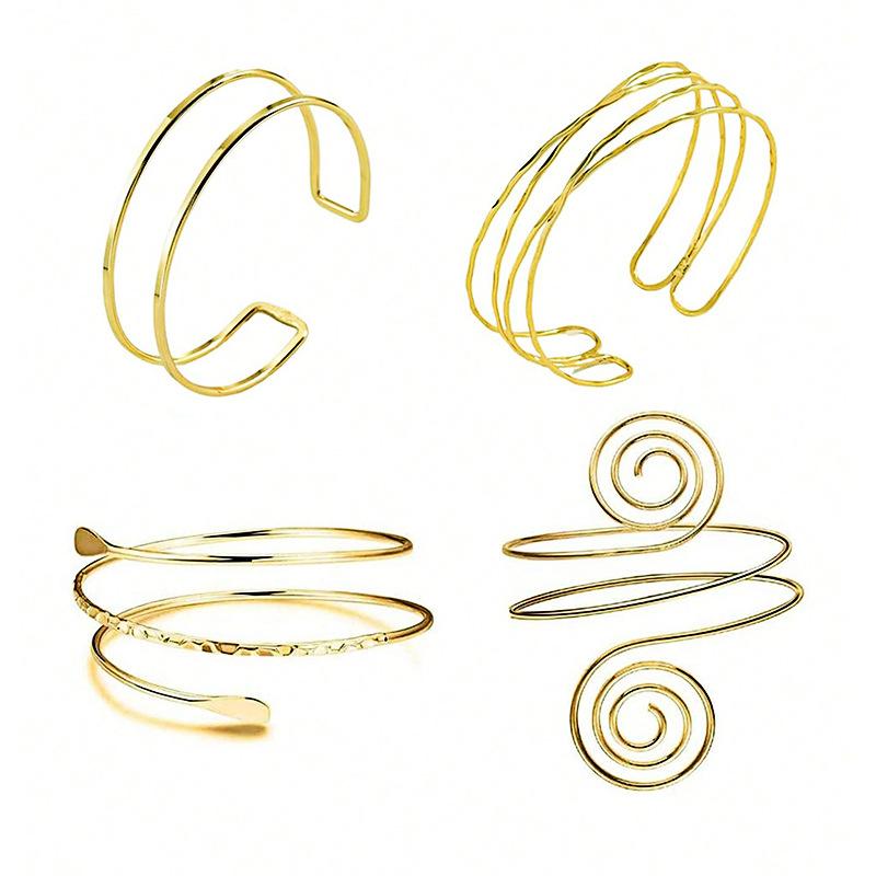 Simple Style Geometric Bracelet Empty Multi-layer Cross Arm Ring Four-piece Set with Opening Adjustable Three-dimensional Simple Light Luxury Jewelry