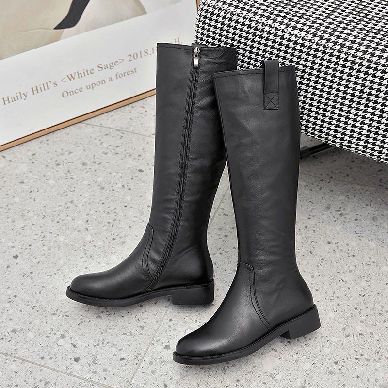 Soft Leather Martin Boots Small Long Knee-less Boots Martin Boots 2024 Spring and Autumn New Knight Boots Women's High Boots