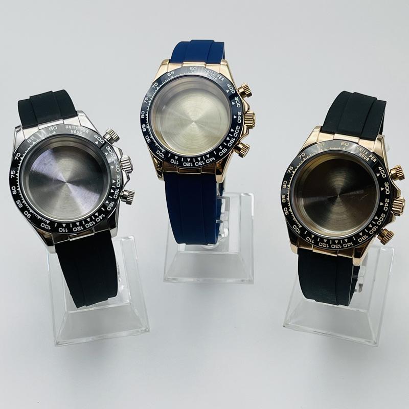 Quartz Watch Case Pvd Plating Case Rubber Strap Sapphire Glass Suitable for Vk63 Movement Watch Accessories