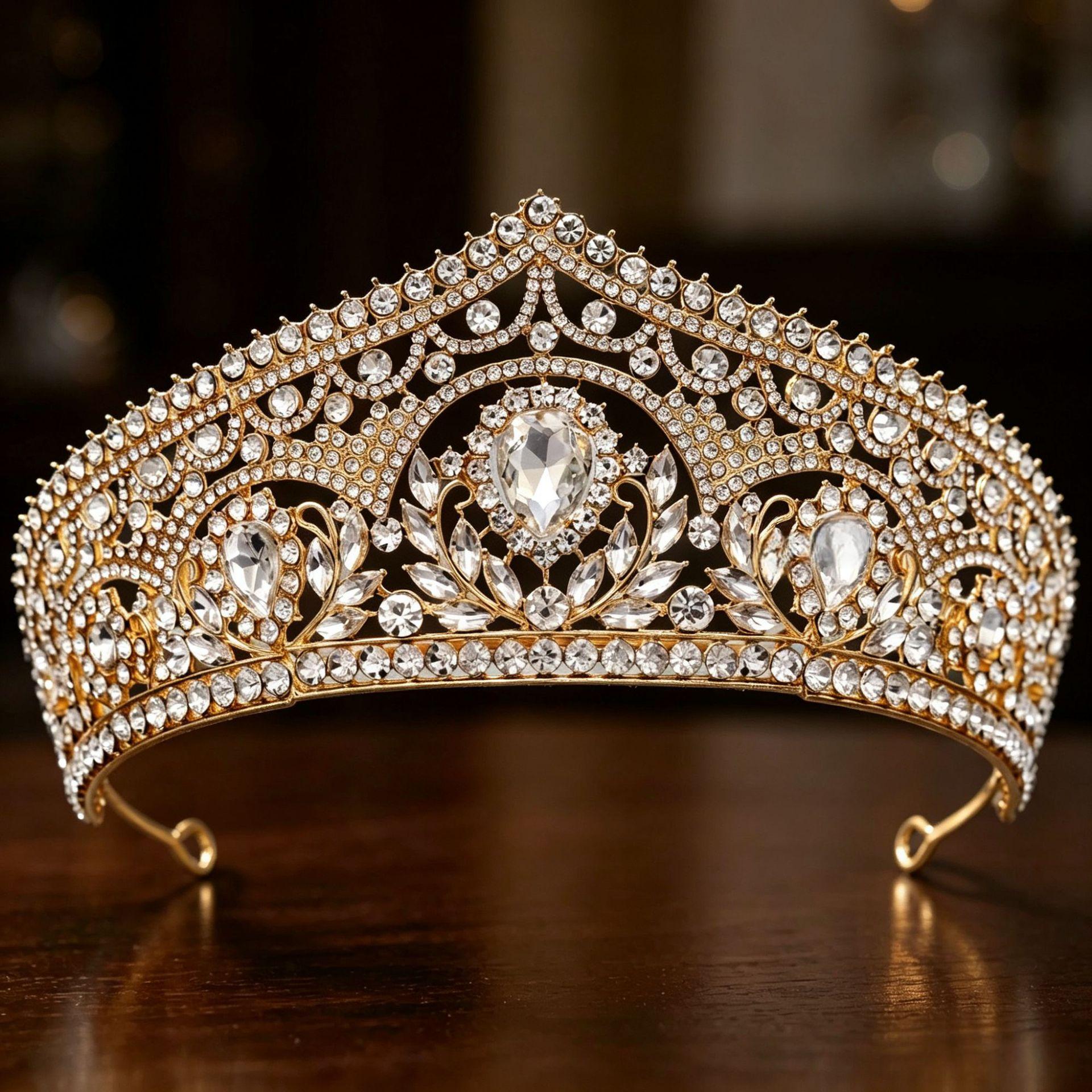 Vintage palace-style princess crown, a luxurious bridal tiara for an 18th birthday, a regal wedding crown, a Baroque headpiece for a goddess