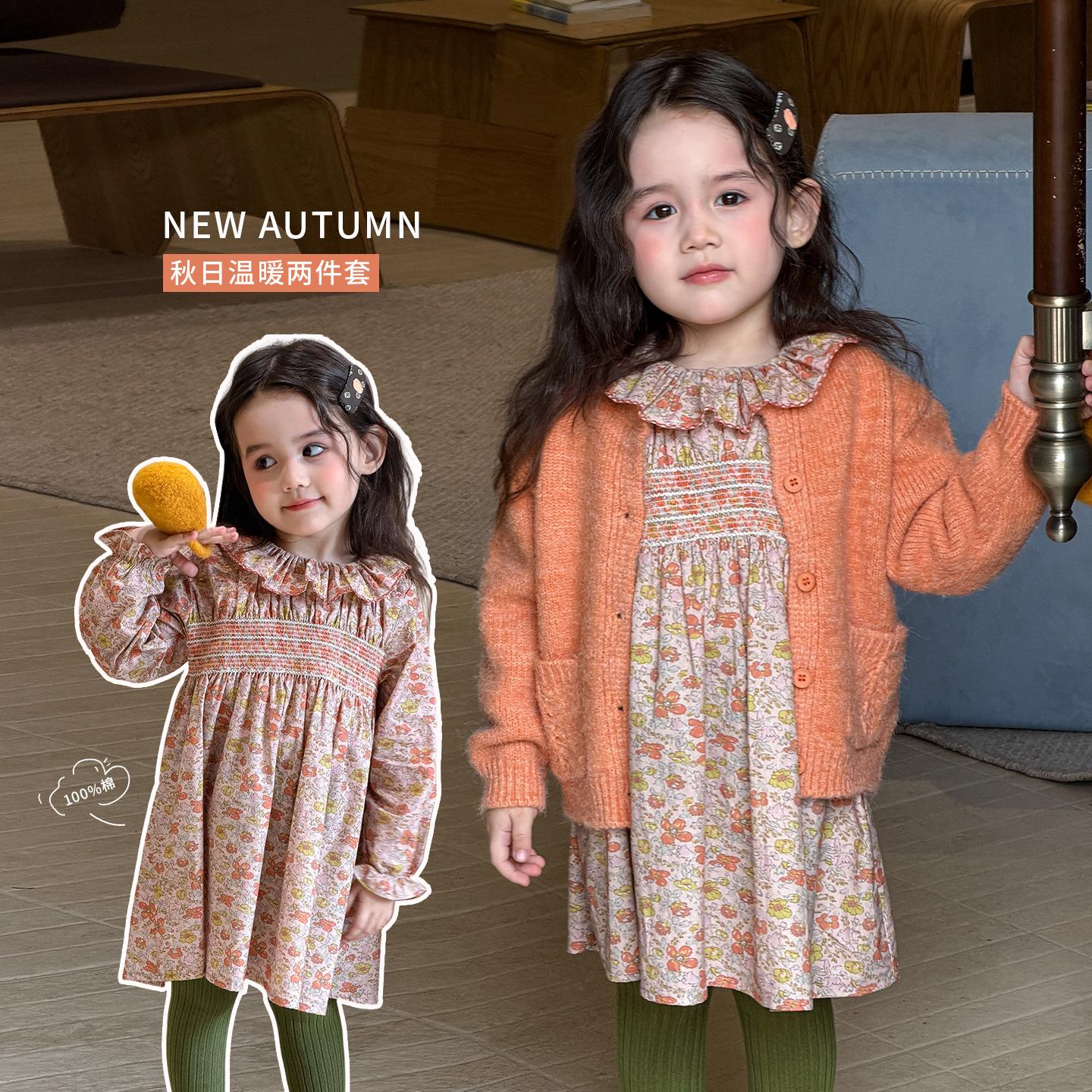 ZheLi children's clothing girls' dress, autumn long-sleeve children's floral dress with lace collar, princess dress, Class A baby dress