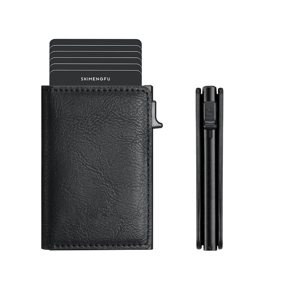 Wholesale Rfid Anti-Theft Men's Wallet, Popular Foreign Trade Model, Pop-Up Aluminum Alloy Card Holder, Leather Card Case B08