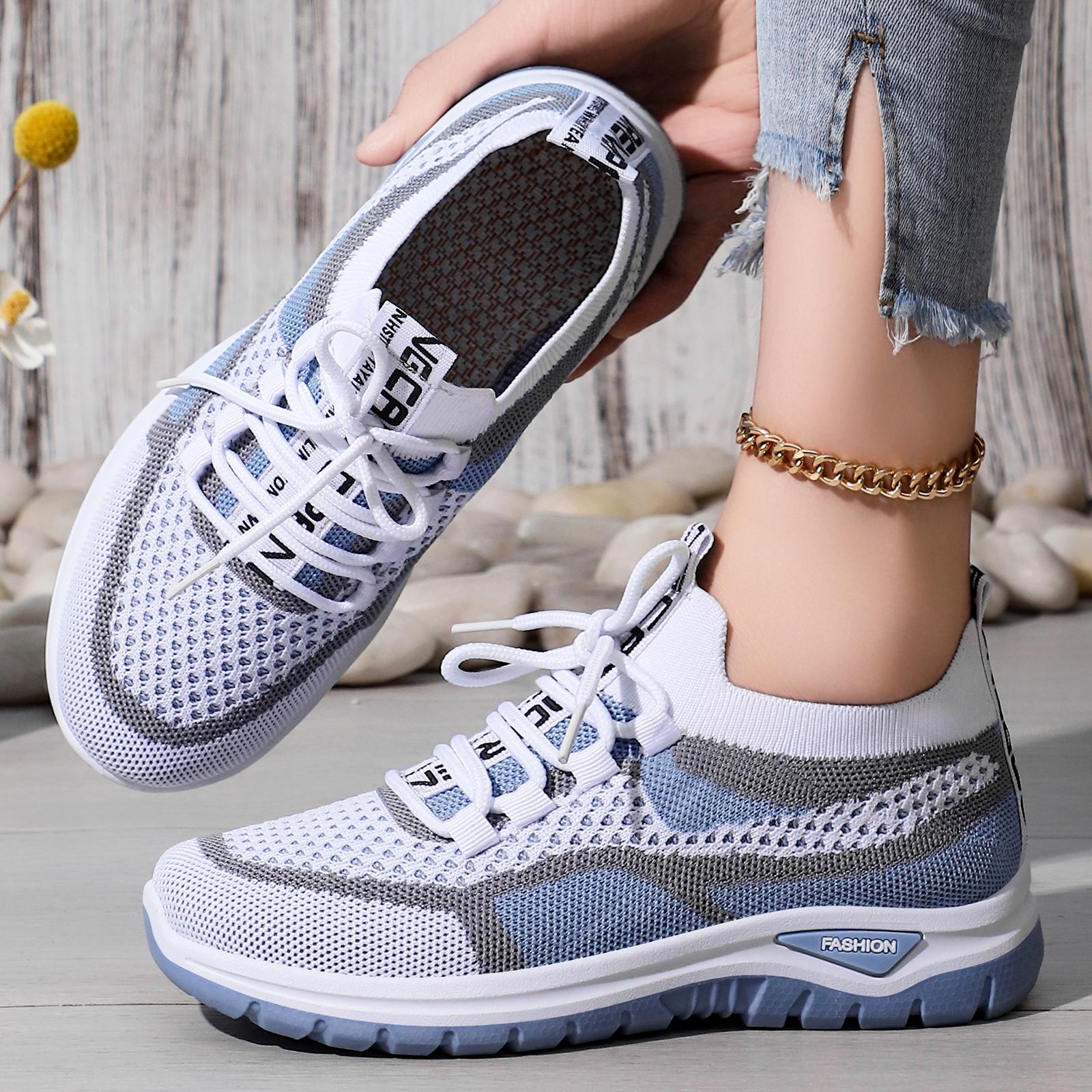 Shoes for Women, Fashionable New Models, Mesh Breathable Sports Shoes, Casual Shoes, Cross-Border Soft-Soled Comfortable Lace-Up Running Shoes