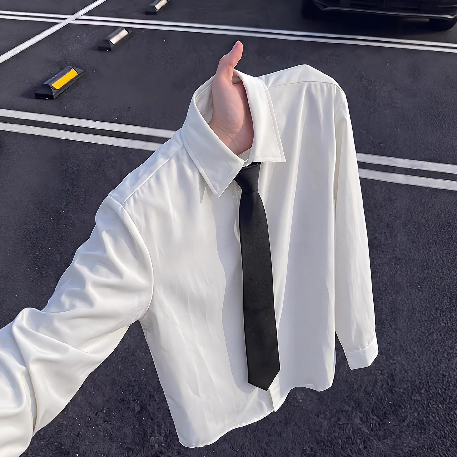 Men's long-sleeved white business formal shirt, Korean style slim fit, solid color, suitable for groomsmen, can be worn under a suit