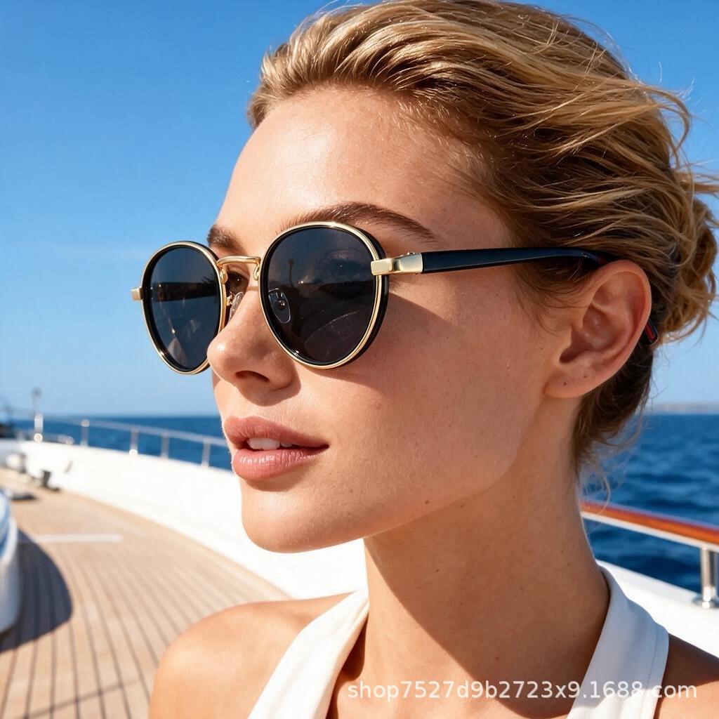 New Style Metal Oval Sunglasses for Women, Anti-Uv, Modern and Fashionable, Cross-Border Sunglasses, Sunglasses, European and American Ready Stock