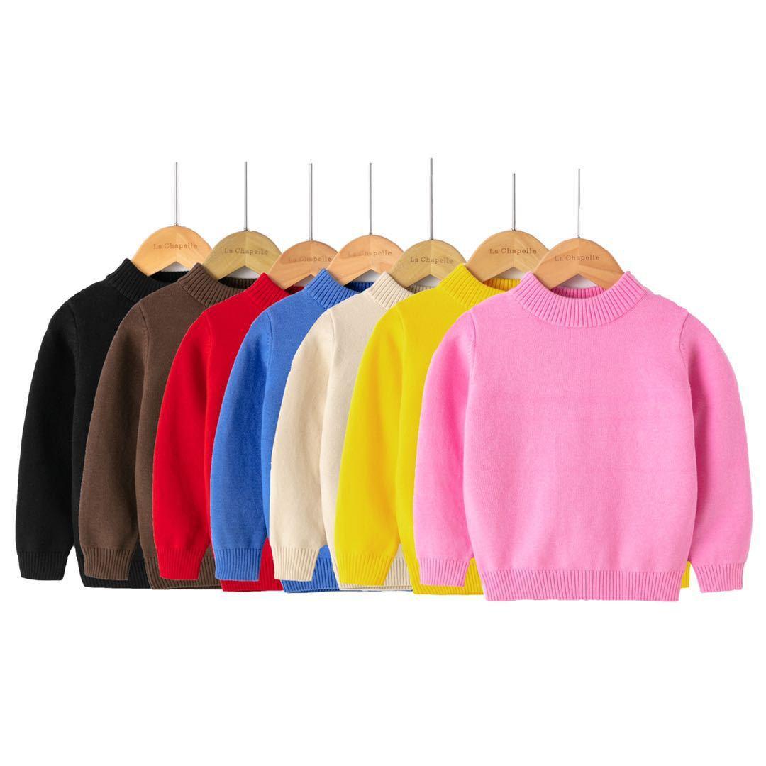 Korean Style Autumn and Winter New Children's Cotton Knitwear for Boys and Girls, Solid Color Pullover Crew Neck Base Knitwear for Toddlers and Older Children