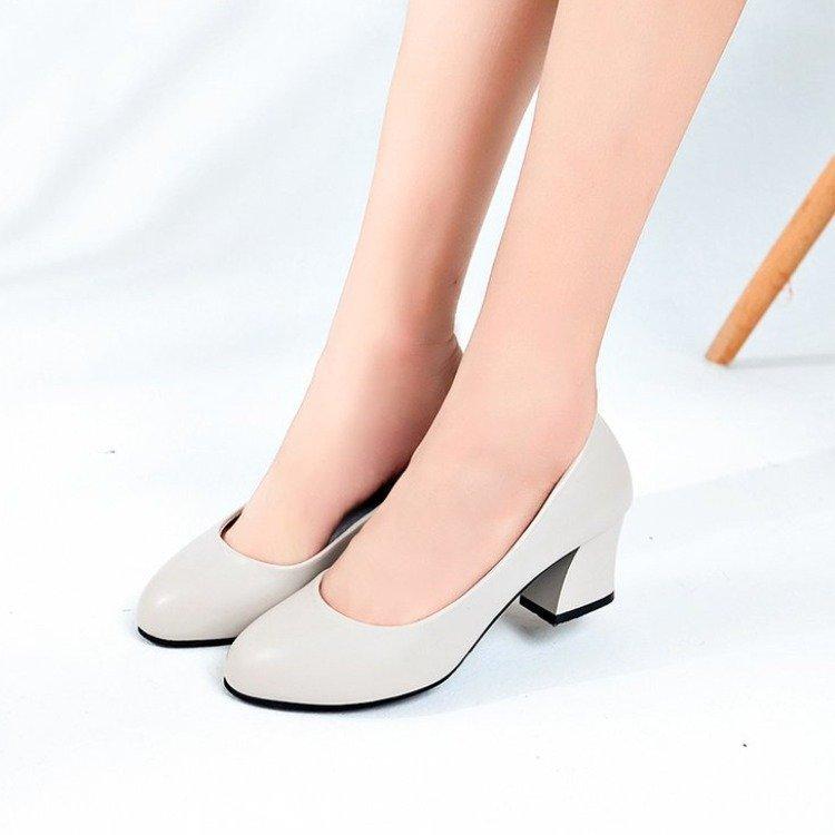 Women's Flats 2021 Spring and Summer New Style Round-Toe Chunky Heel Single-Strap High Heels Simple and Fashionable Solid Color Professional Women's Shoes