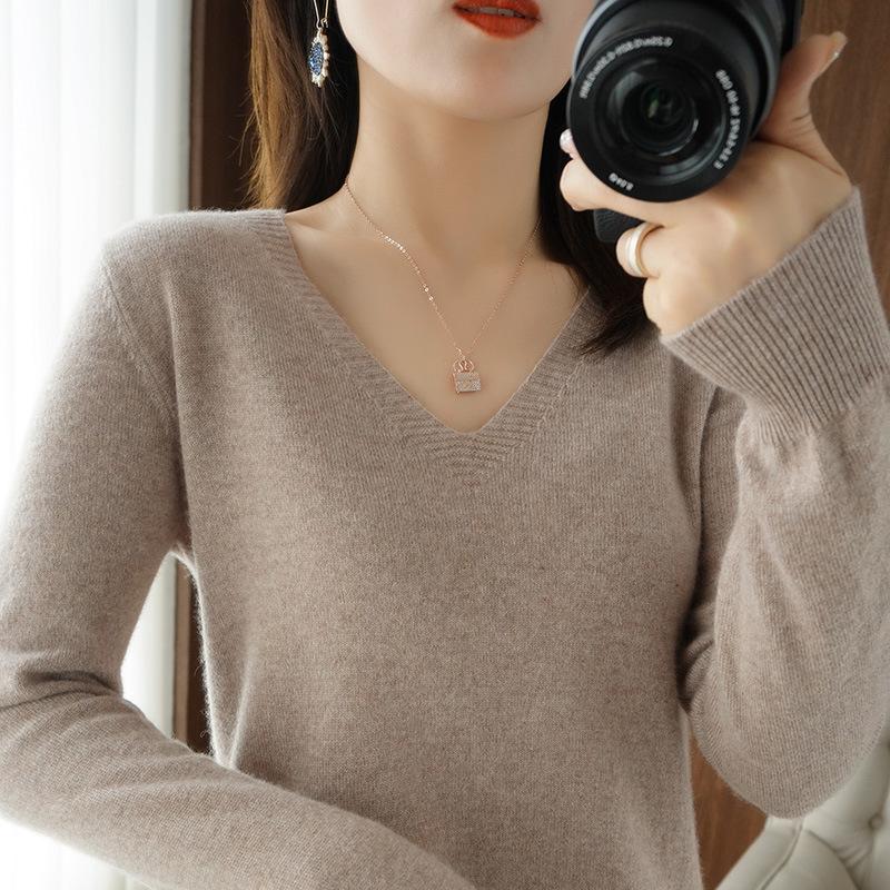 Knitted Sweater for Women, V-Neck, Cross-Border Sweater, Women's Autumn and Winter Loose-Fitting Plus-Size Knitted Sweater, Base Layer Sweater for Women, Knitted Sweater