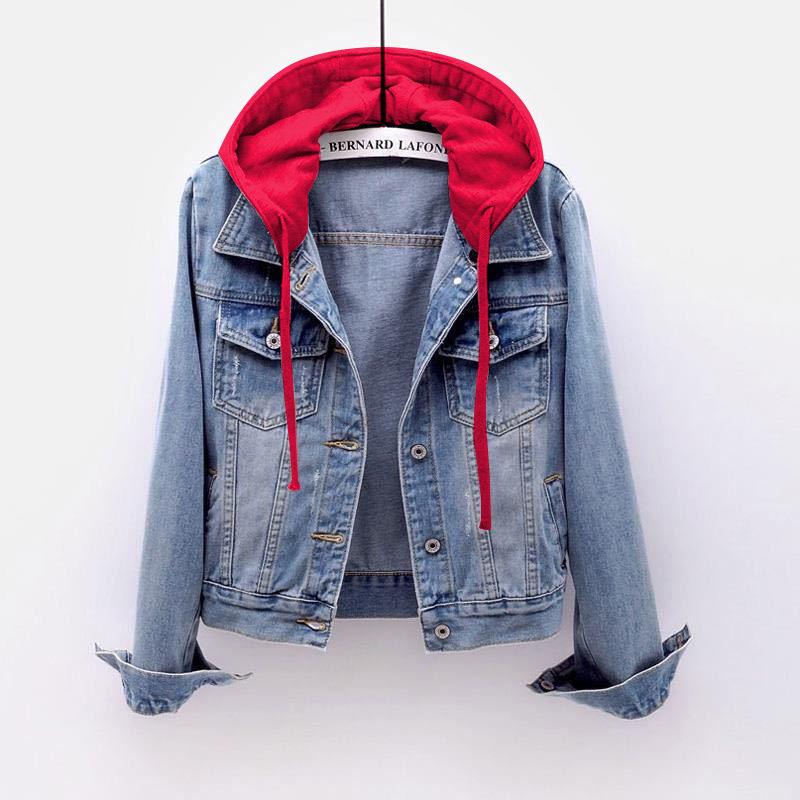 Denim Short Coat Women's Short Spring and Autumn Korean-style New Long-sleeved Slim-fit Hooded Jacket All-match Student Top
