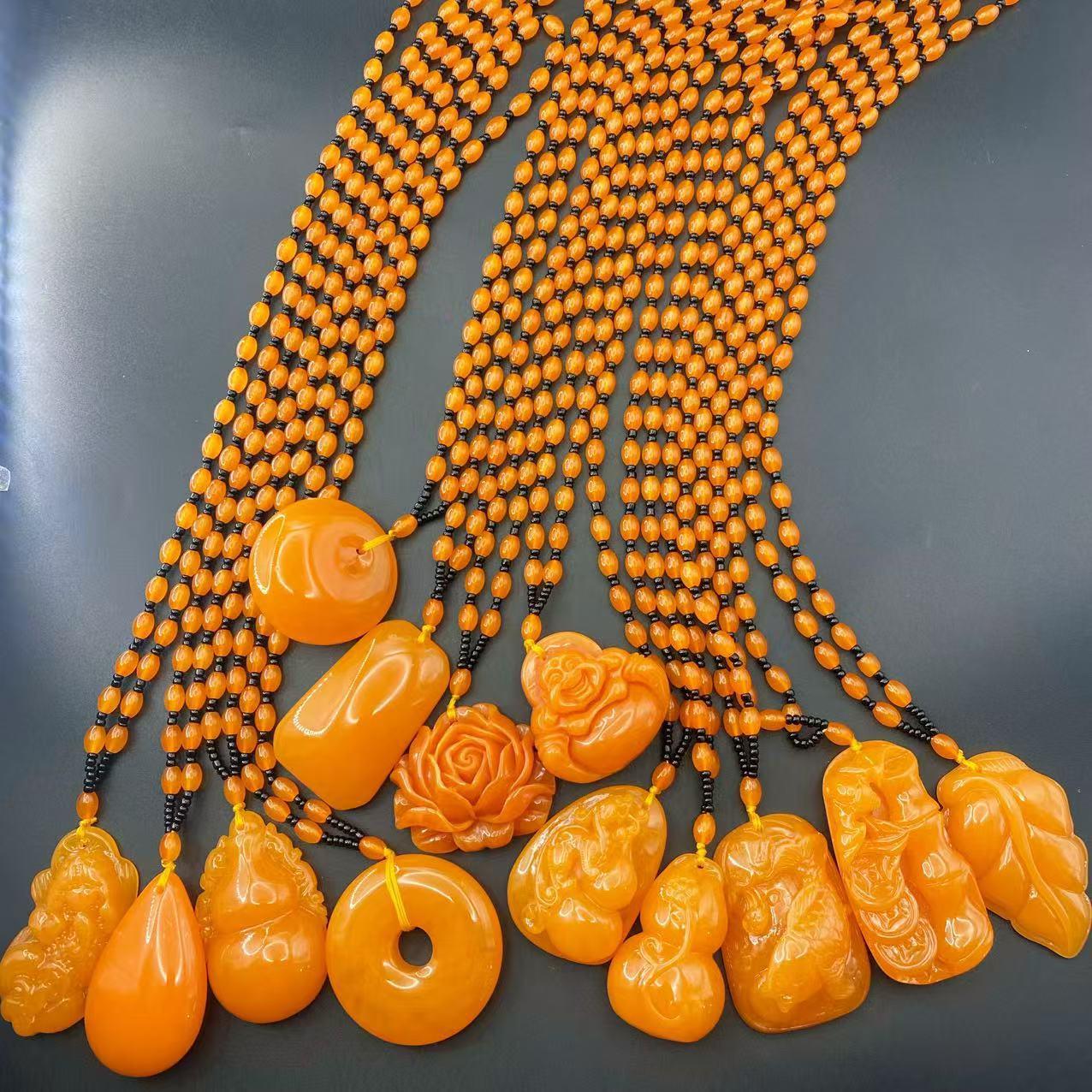 Vintage Orange Amber Pendant, Water Drop Pendant, Sweater Chain, Artistic Retro Amber Charm, Wholesale from Manufacturer