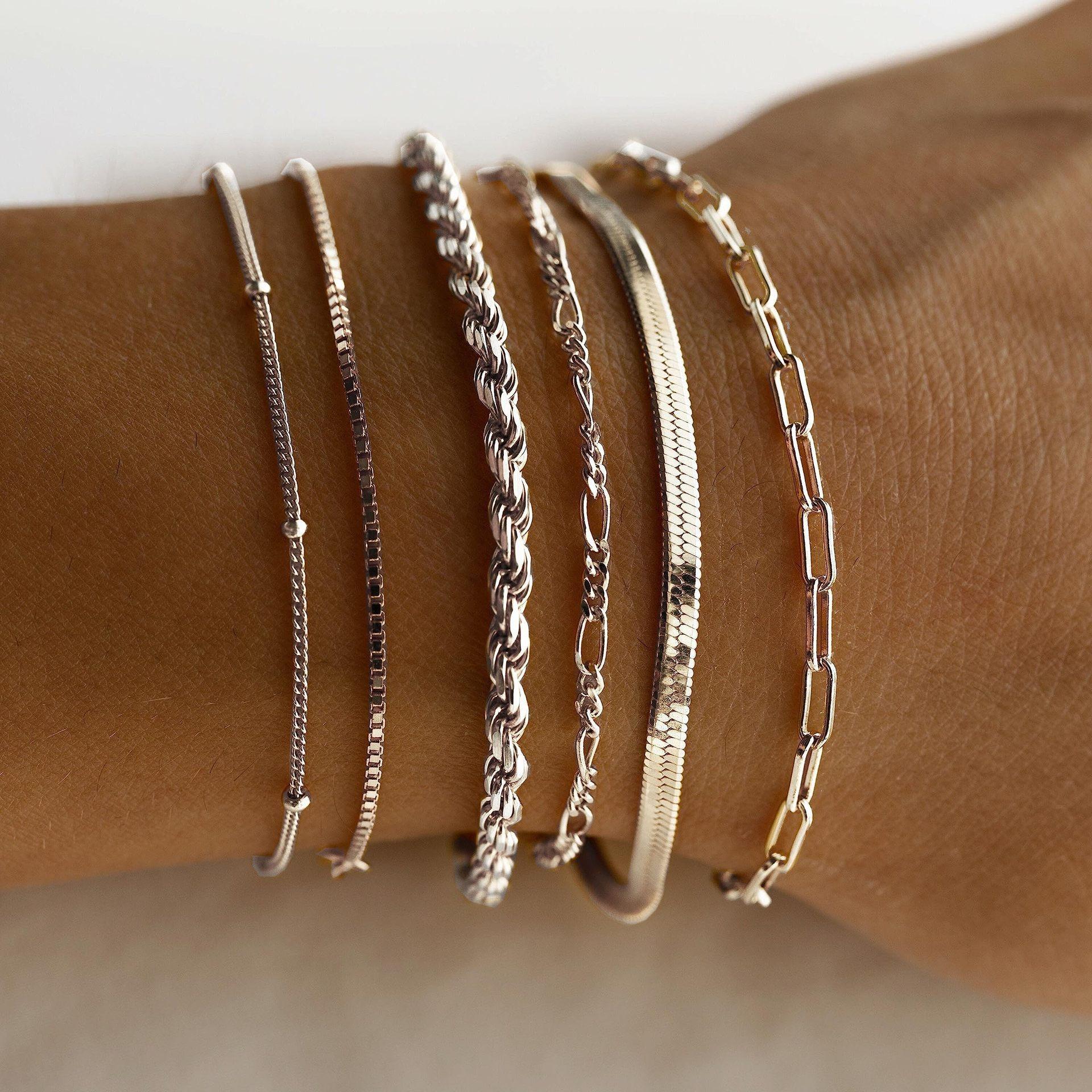 European and American Cross-Border Bohemian Minimalist Jewelry Metal Figaro Chain Women's Set Multi-Layer Chain Simple Bracelet