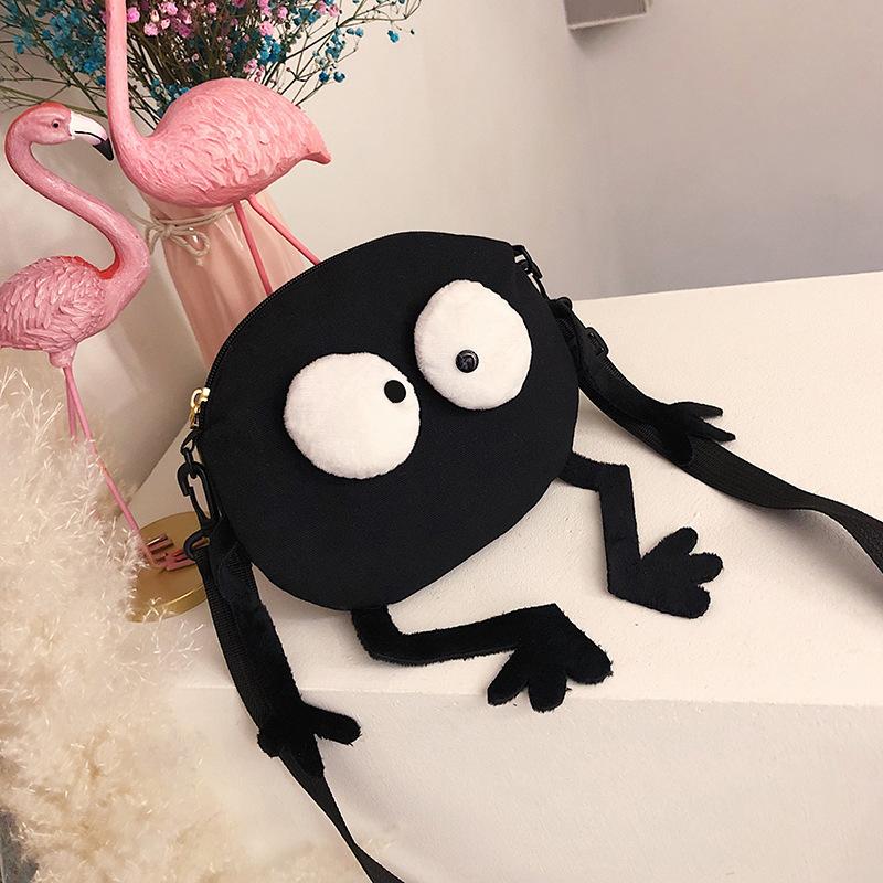 Internet Popular Ins Funny Small Black Briquette Canvas Crossbody Bag Women's Cute Ugly Cute Small Bag Women's All-match Shoulder Bag