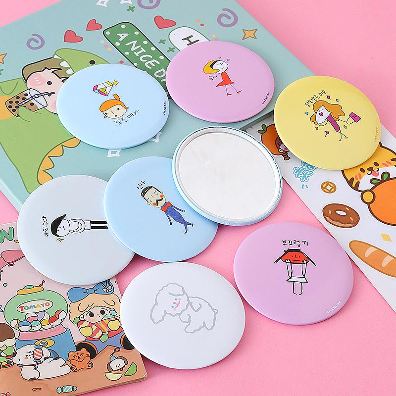 Small mirror ins cartoon cute mirror HD sweet makeup mirror portable mirror mini small round mirror