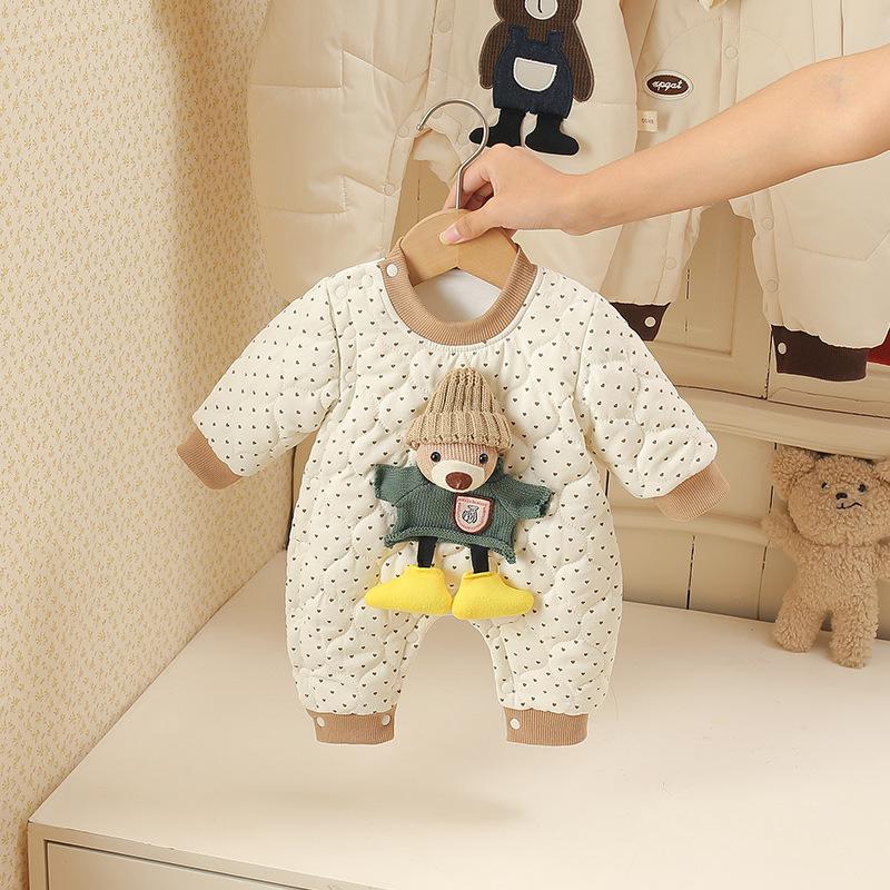 Baby Clothes Woolen Bear Male and Female Baby Warm Boneless Jumpsuit Medium Thick Infant Quilted Robe