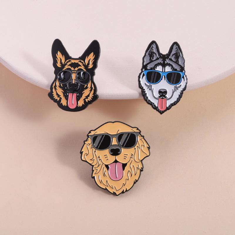Sunglasses Dog Brooch German Shepherd Husky Golden Retriever Metal Badge Pet Cute Decoration Creative Trendy Cool Accessory