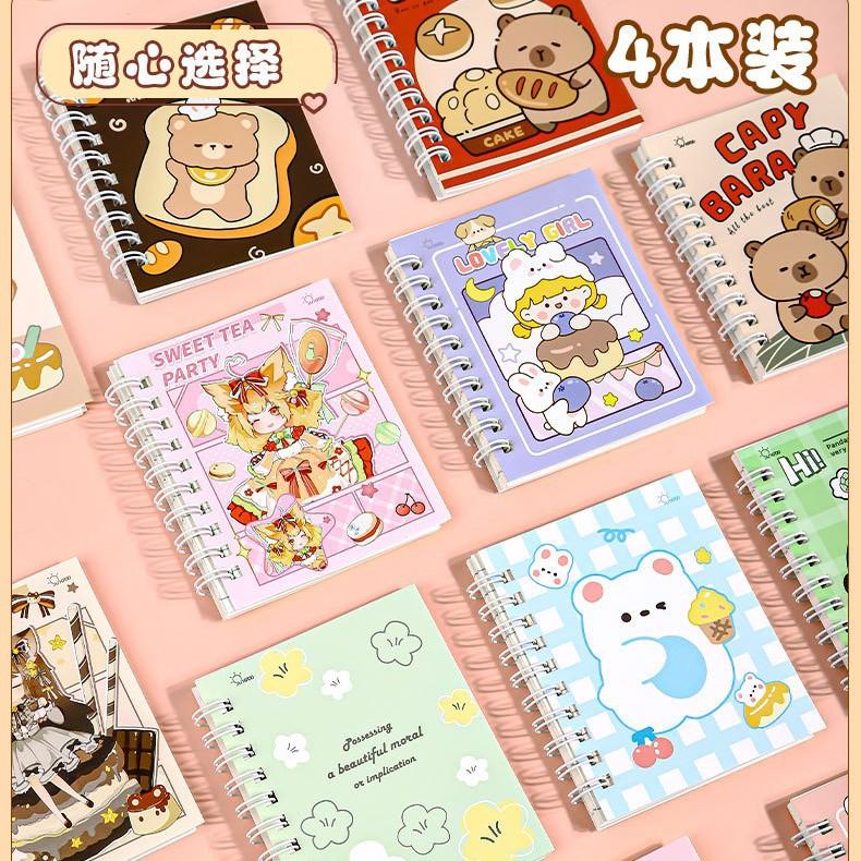 Cute Cartoon A7 Side-Flip Spiral Notebook Student Prize Pocket-Sized Portable Notebook High-Value Mini Notepad