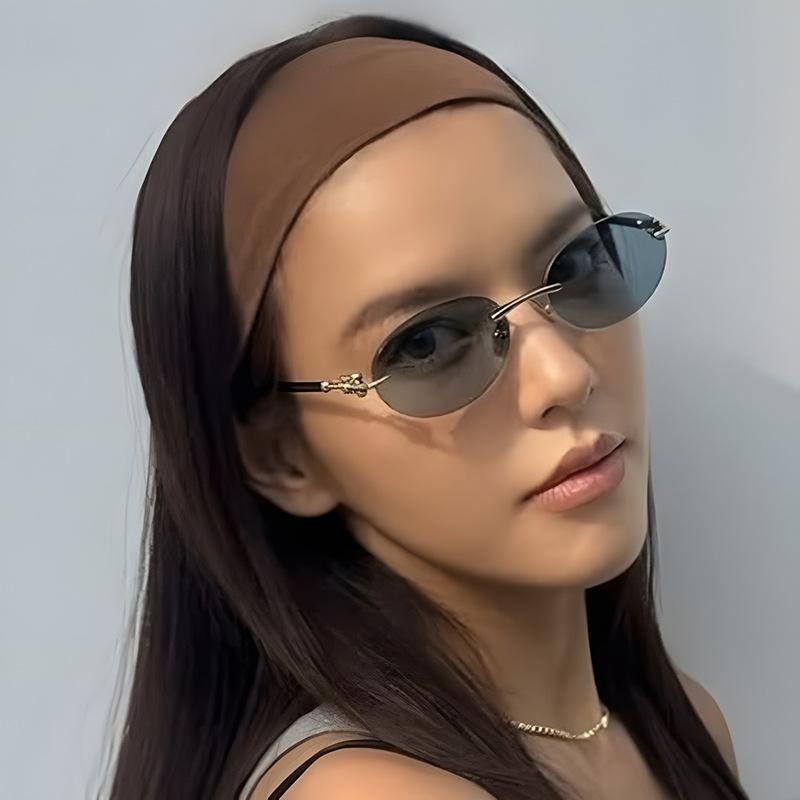 Oval Frameless Cut-Edge Sunglasses 2025 New Style European and American Ins Celebrity Sunglasses Fashionable and Unique Sunglasses for Women