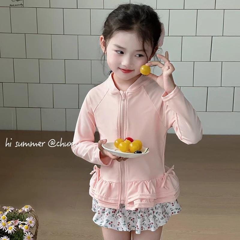 Korean New Girls Swimsuit Princess Split Long-Sleeved Quick-Drying Swimsuit for Small and Medium-Sized Children Baby Sun Protection Fashionable Swimsuit