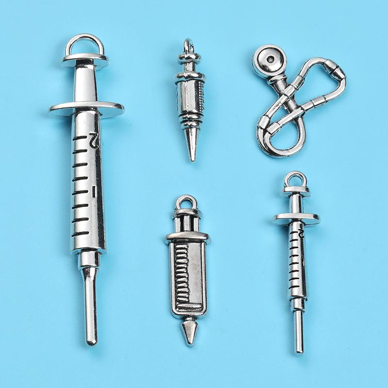 DIY Retro Alloy Jewelry Accessories Medical Device Pendant Syringe Stethoscope Pendant Factory Direct Sale