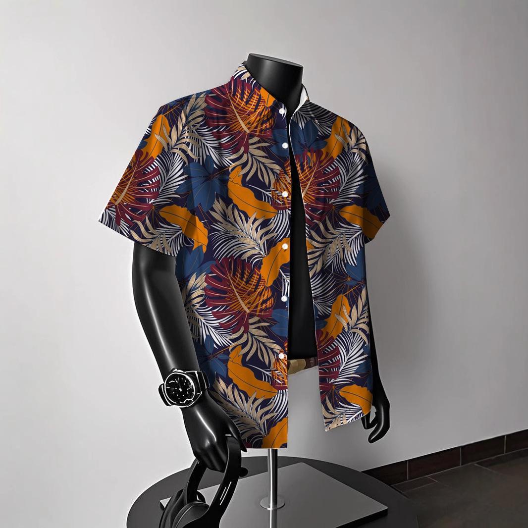 Hong Kong Style vintage Hawaiian American Style Short Sleeve Floral Shirt Men's Summer Casual Trendy Beach Couple Shirt