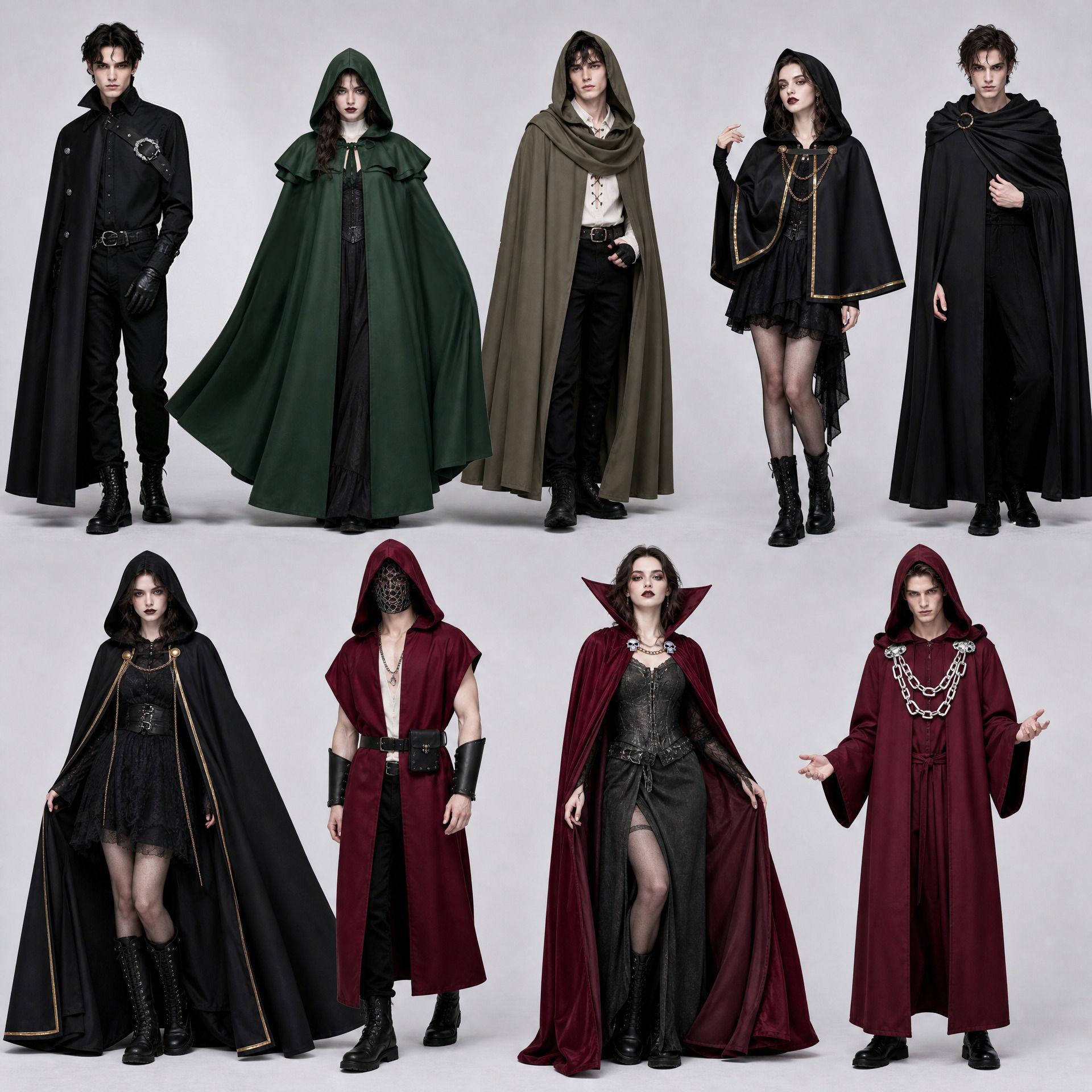 Halloween Dark Chain Hooded Robe Medieval Wizard Priest Cloak Cosplay Party Cos Cloak