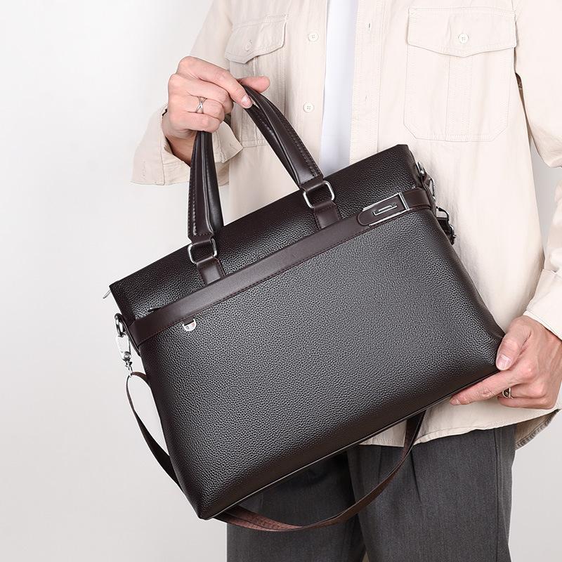 Men's Casual Business Portable Briefcase Simple Fashion Zipper Crossbody Bag Large Capacity Handbag Multi-Layer