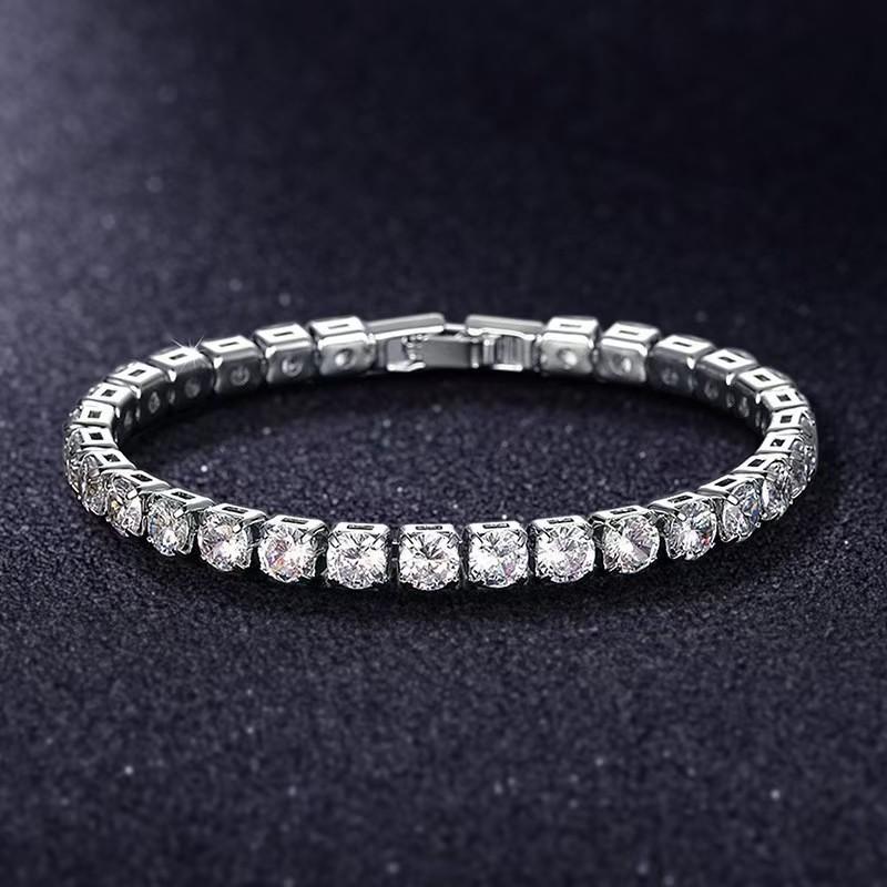 European and American zircon bracelet single row 4mm round full diamond tennis chain cross-border hip hop jewelry tennis bracelet
