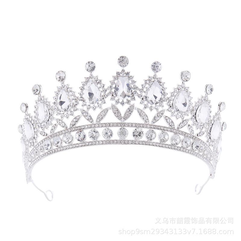 European and American Bride Crown Headwear Queen's Birthday Crown Ball Performance Show Competition Alloy AB Diamond Wedding Headwear