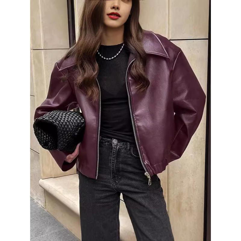 Motorcycle-Style Leather Jacket 2024 European and American Autumn and Winter New Loose-Fitting Fashion Cross-Border Leather Coat New Women's Coat