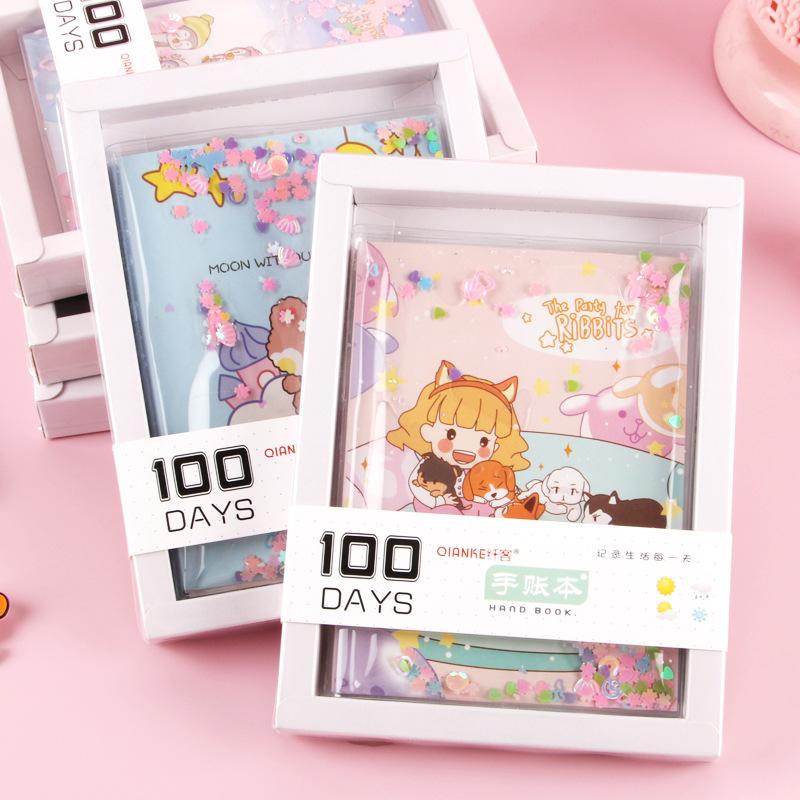 Cute girl heart hand account book creative oil quicksand diary small clear novice account book cartoon student gift