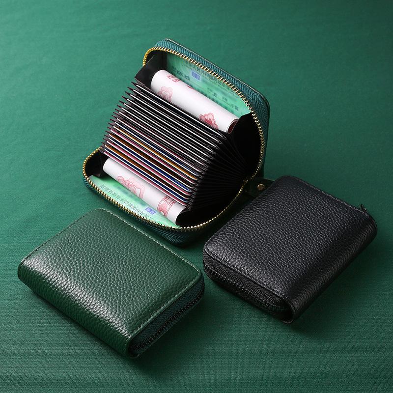 RFID Top Layer Cowhide Organ Card Holder Large Capacity Multi-Card Holder Women's Genuine Leather Card Holder Men's ID Card Coin Purse
