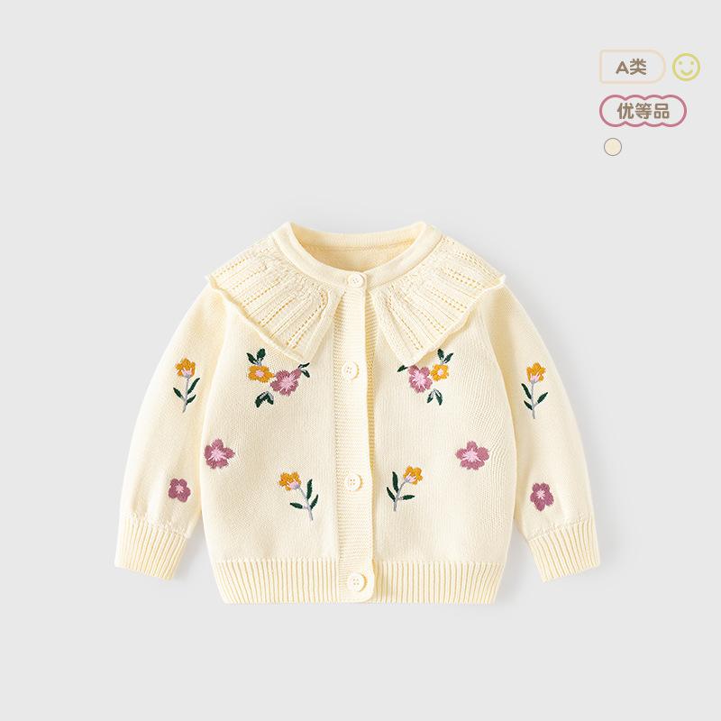Little Flower Autumn/Winter Cute Girls' Top with Shawl, Class a Baby Cardigan Sweater, Knitted Girls' Sweater Coat