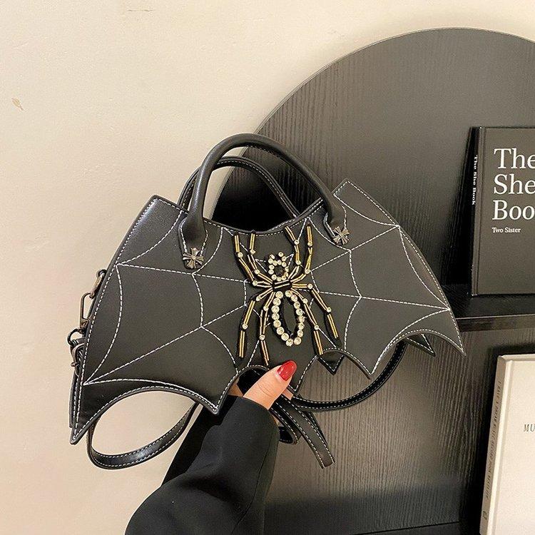 Cross-Border Teenage Girl Handbag, Dark Style, Large Capacity, Everyday Pu Bag, Quirky Spider and Bat-Shaped Shoulder Crossbody Bag