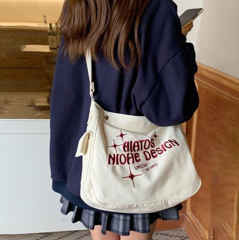 Simple Student Class Cross-Body Bag Single Shoulder Female Class Bag Canvas Cute Large-Capacity Tutoring Bag Handbag