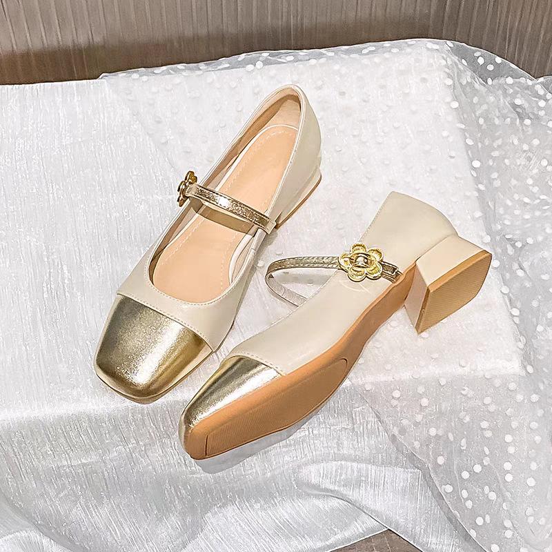 Chunky Heel Stylish Shallow Mouth Versatile Women's Shoes 2026 New Summer Genuine Soft Leather French Mary Jane Small Size Women's Shoes